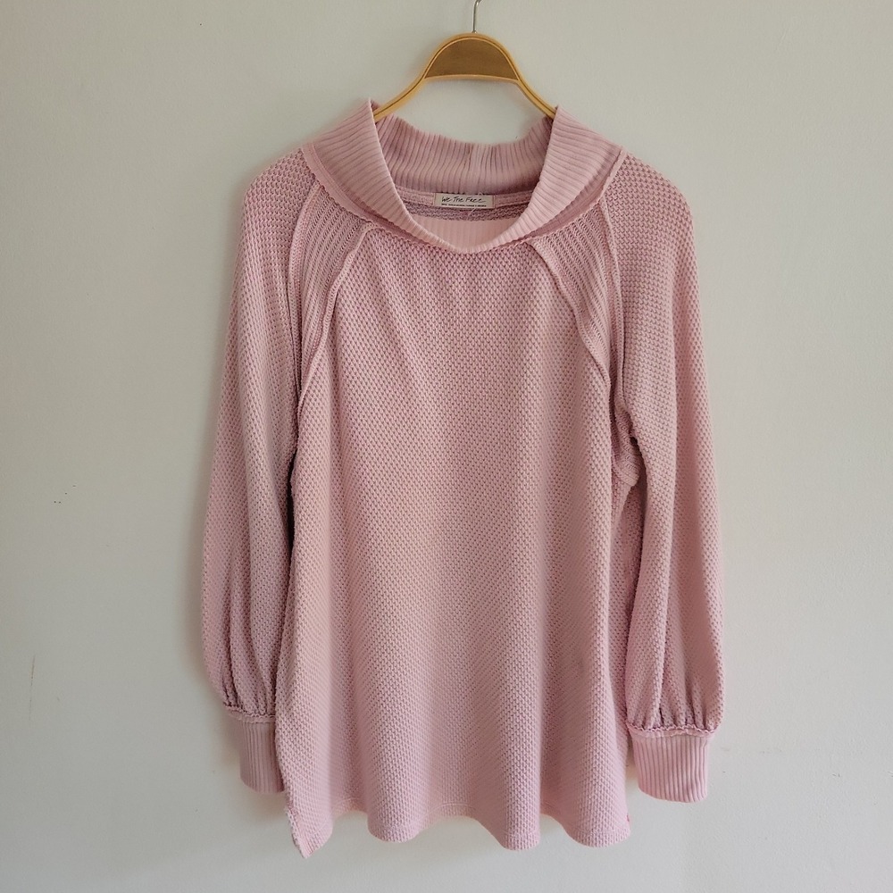 We The Free Shes A Keeper Oversized Mock Neck Sweater Pink Balloon Sleeve Casual